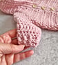 Pink Newborn Crochet Teddy Bear Cardigan with Hood – Handmade Gift - Image 5