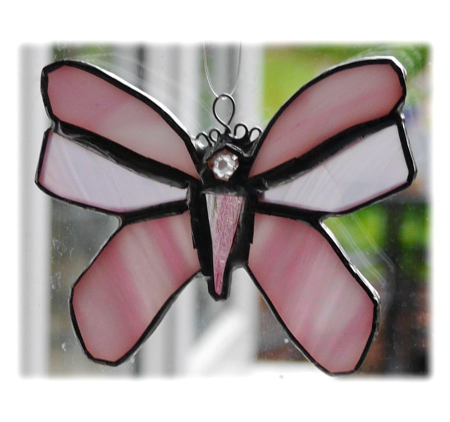 Butterfly Stained Glass Suncatcher Pink 056