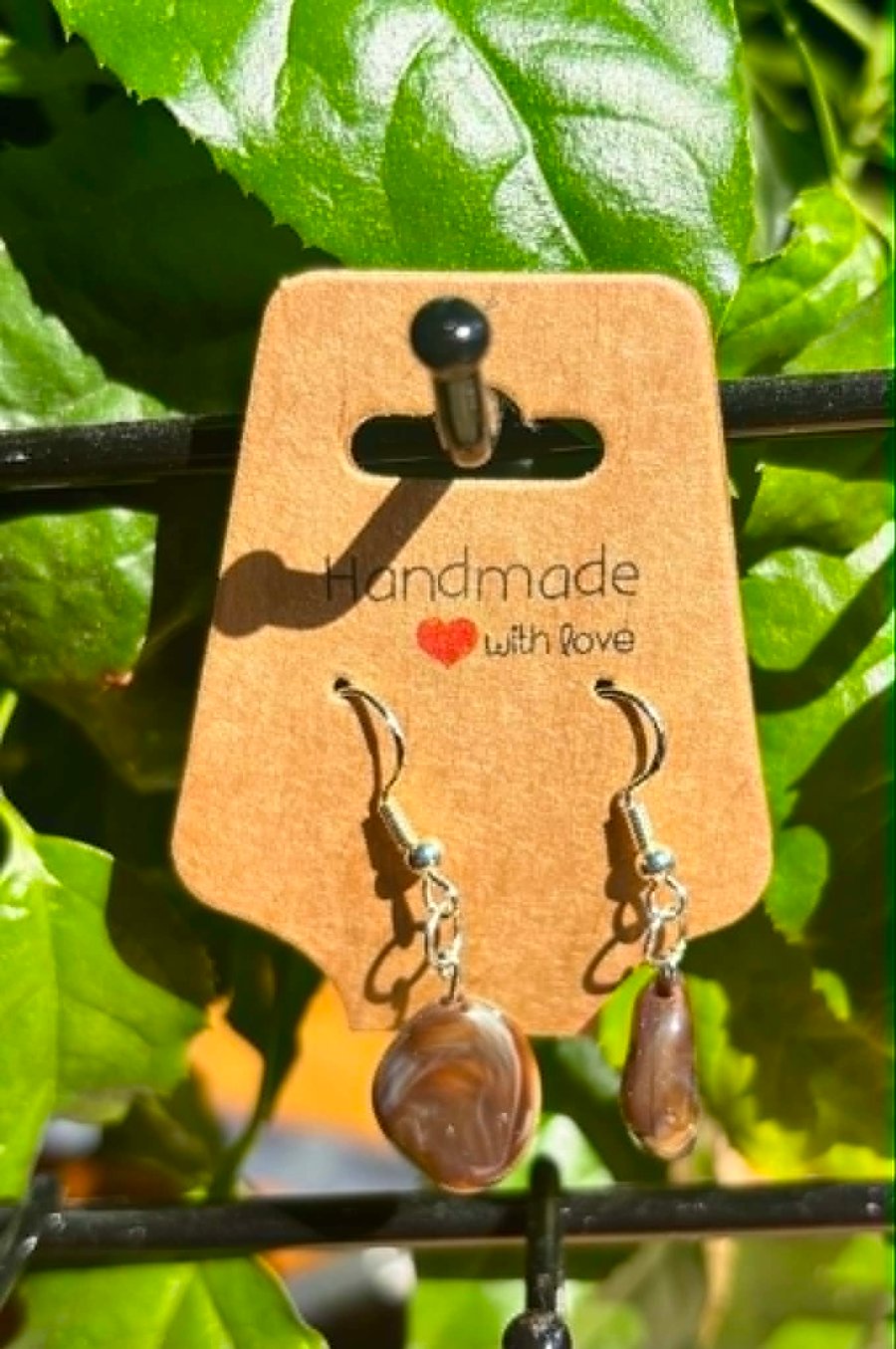 Handmade Silver-Plated Fish Hook Earrings with Single Stone-Look Bead Dangle