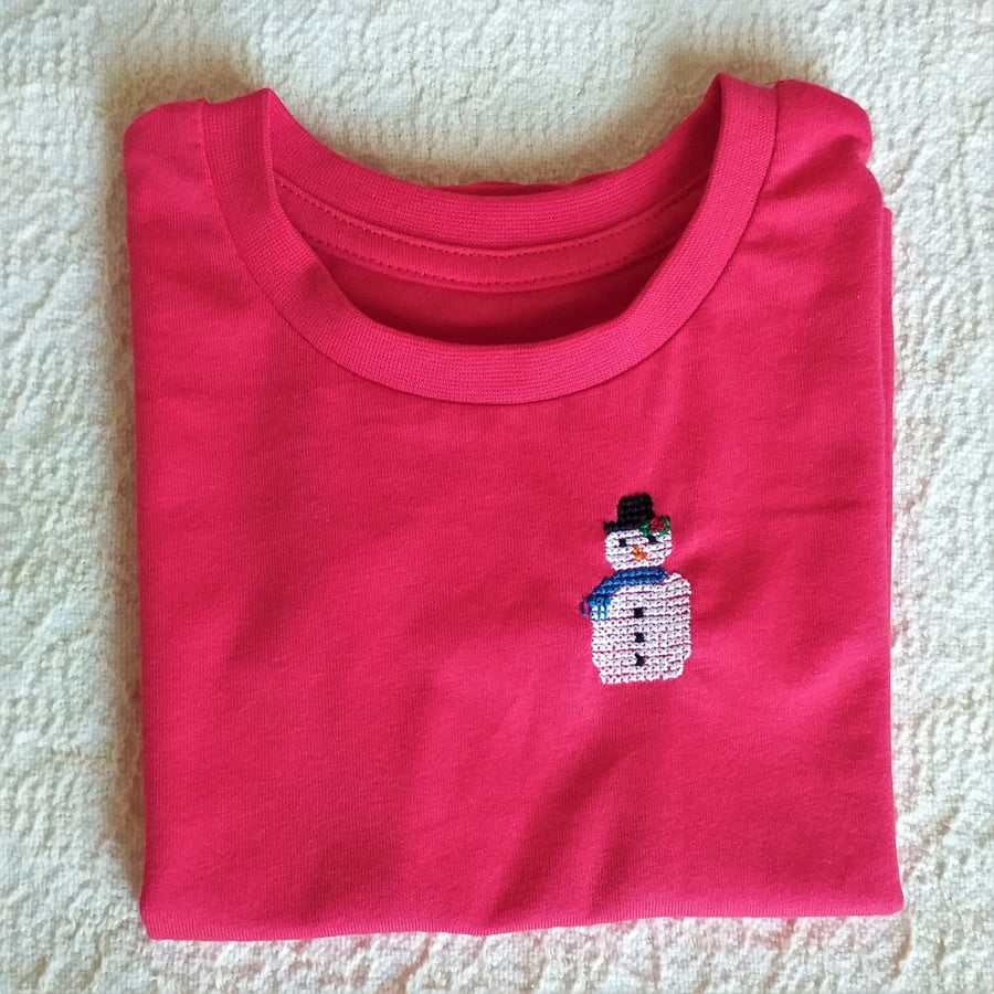 Snowman T-shirt age 12-18 months, hand embroidered
