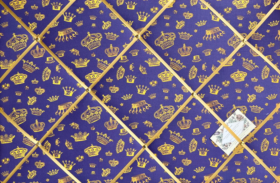 Fabric Pin Memo Notice Cork Board Royal Crowns on Purple Jubilee