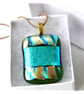 Dichroic Glass Pendant 279 Striped Aqua Handmade with gold plated chain - Image 6