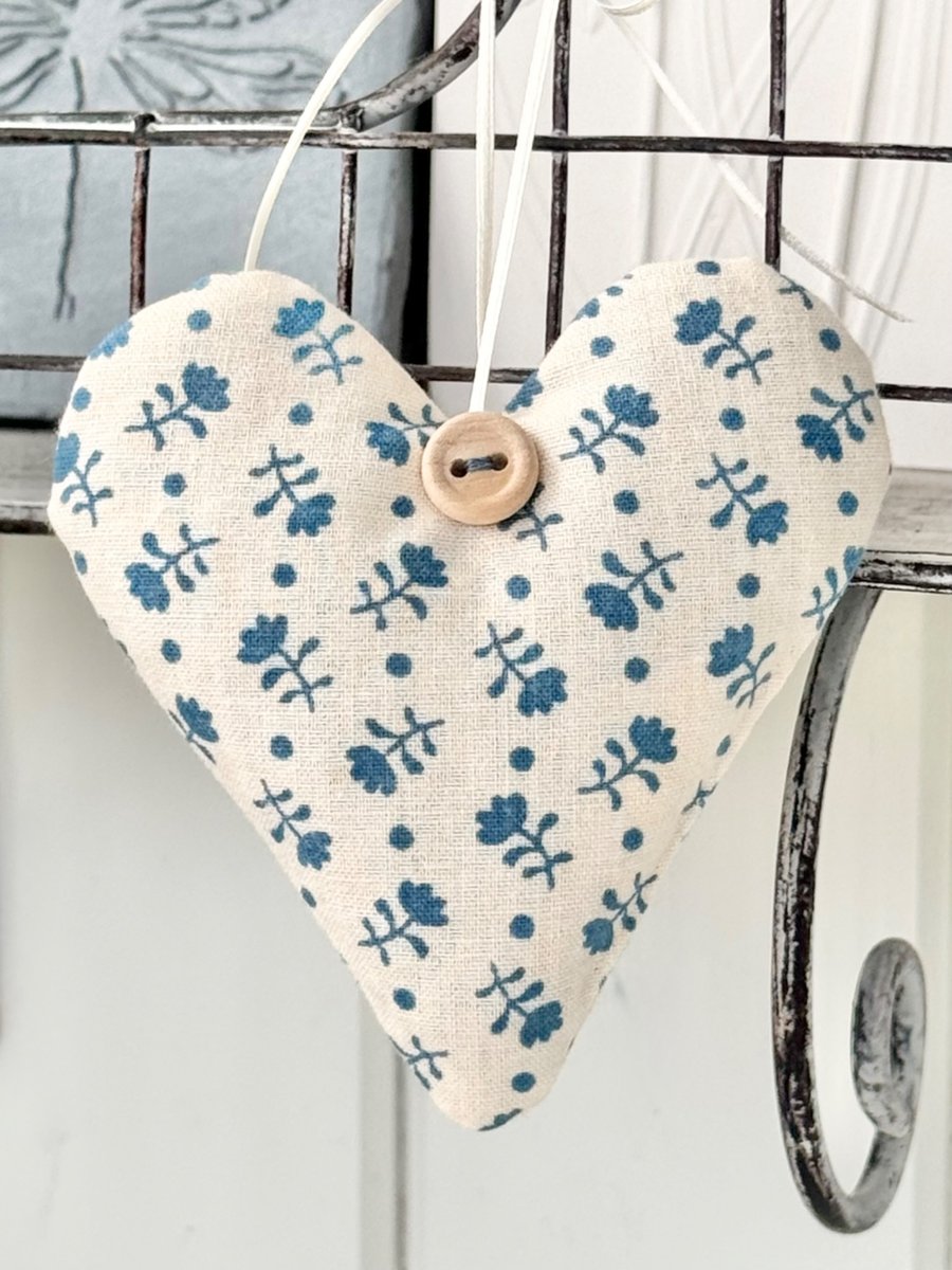FLORAL SPRIG FABRIC HEART - blue and cream, Sanderson fabric