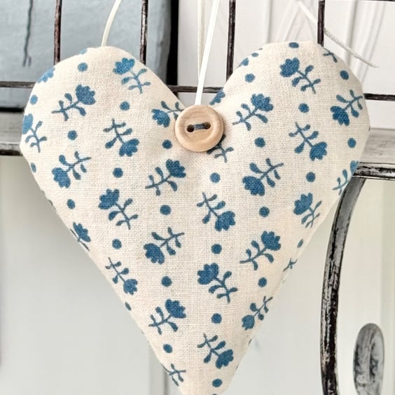 FLORAL SPRIG FABRIC HEART - blue and cream, Sanderson fabric