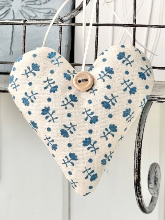 FLORAL SPRIG FABRIC HEART - blue and cream, Sanderson fabric