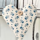 FLORAL SPRIG FABRIC HEART - blue and cream, Sanderson fabric