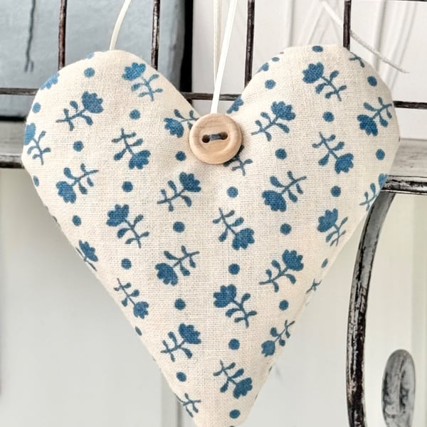 FLORAL SPRIG FABRIC HEART - blue and cream, Sanderson fabric