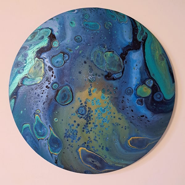 Original Acrylic Pour Painting – Modern Art – Ready to Hang - "Planet Earth"