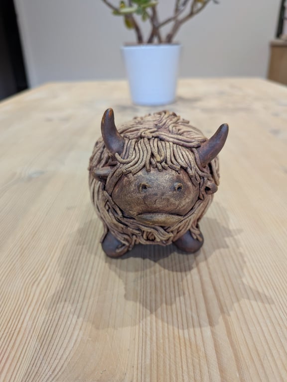 Handmade ceramic highland cow sculpture 