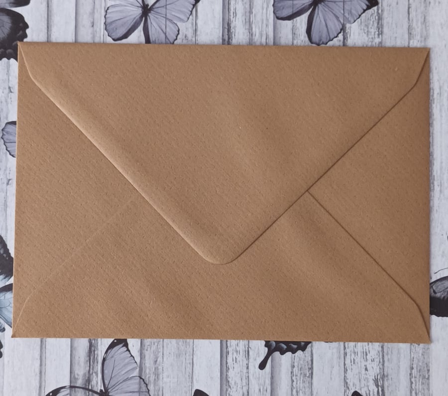 C6 A6 Kraft Brown Ribbed Envelopes For Cardmaking Diamond Flap 120gsm Pack Of 10