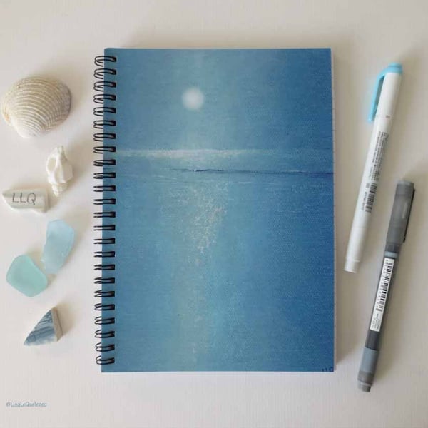 Moonlit shore A5 lined spiral jotter notebook approx 6x8 inch