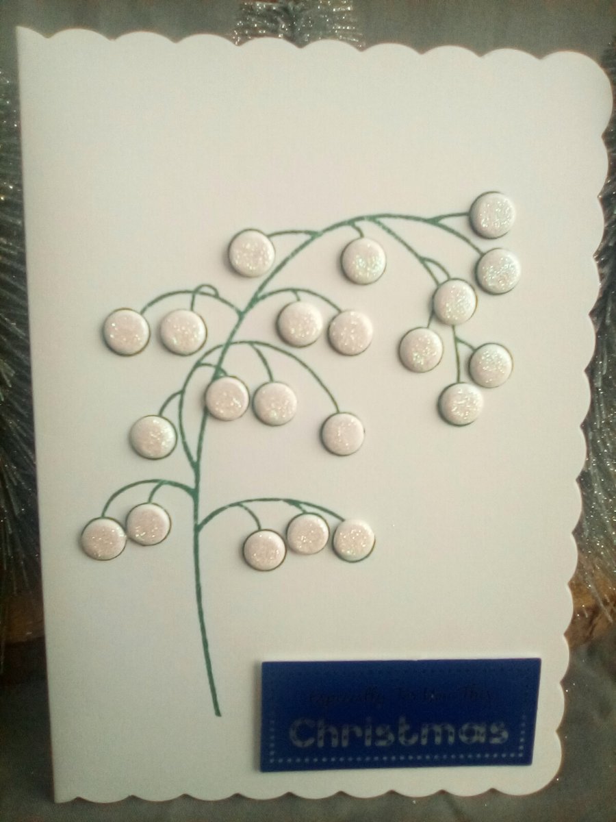 White sparkle berry branch handmade Christmas card
