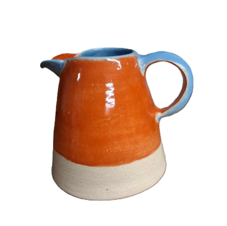 Cute wheel thrown Blue and Coral Durable Stoneware Ceramic Jug