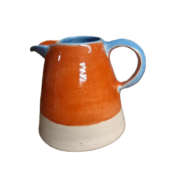 Cute wheel thrown Blue and Coral Durable Stoneware Ceramic Jug