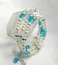 Faux Pearls & Light Blue Cracked Glass Bracelet - Image 3