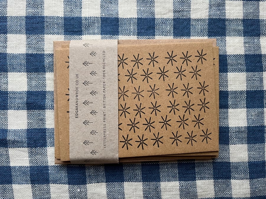 10 Note Pack with Envelopes. Snowflake. Blank Cards. Letterpress Hand Printed. 