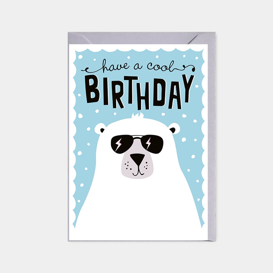 Kids birthday card - polar bear birthday card - cute animal card - cool birthday