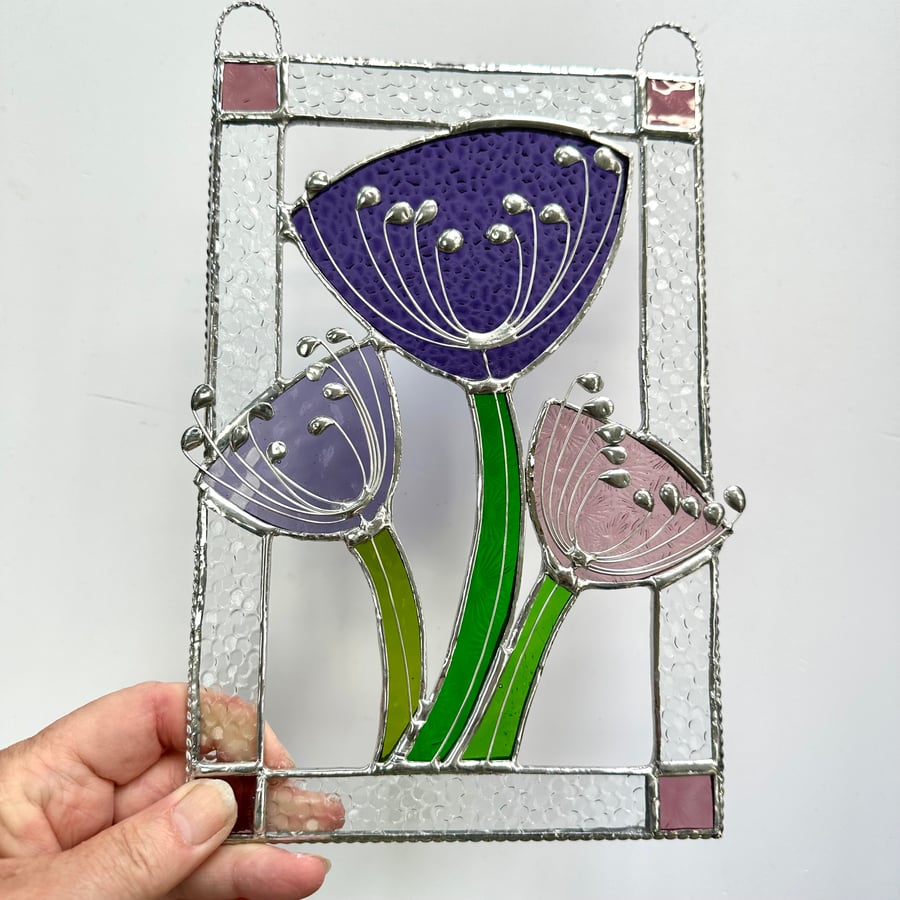 Stained Glass Cow Parsley Panel Suncatcher - Handmade Window Decoration