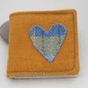 Handmade Golden Yellow and Blue Heart Tweed Needlebook