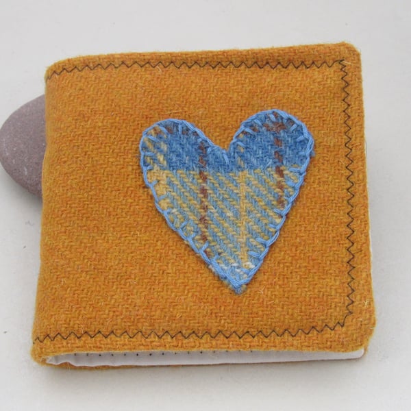 Handmade Golden Yellow and Blue Heart Tweed Needlebook