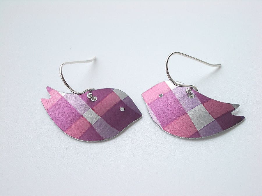 Bird earrings in pink and purple