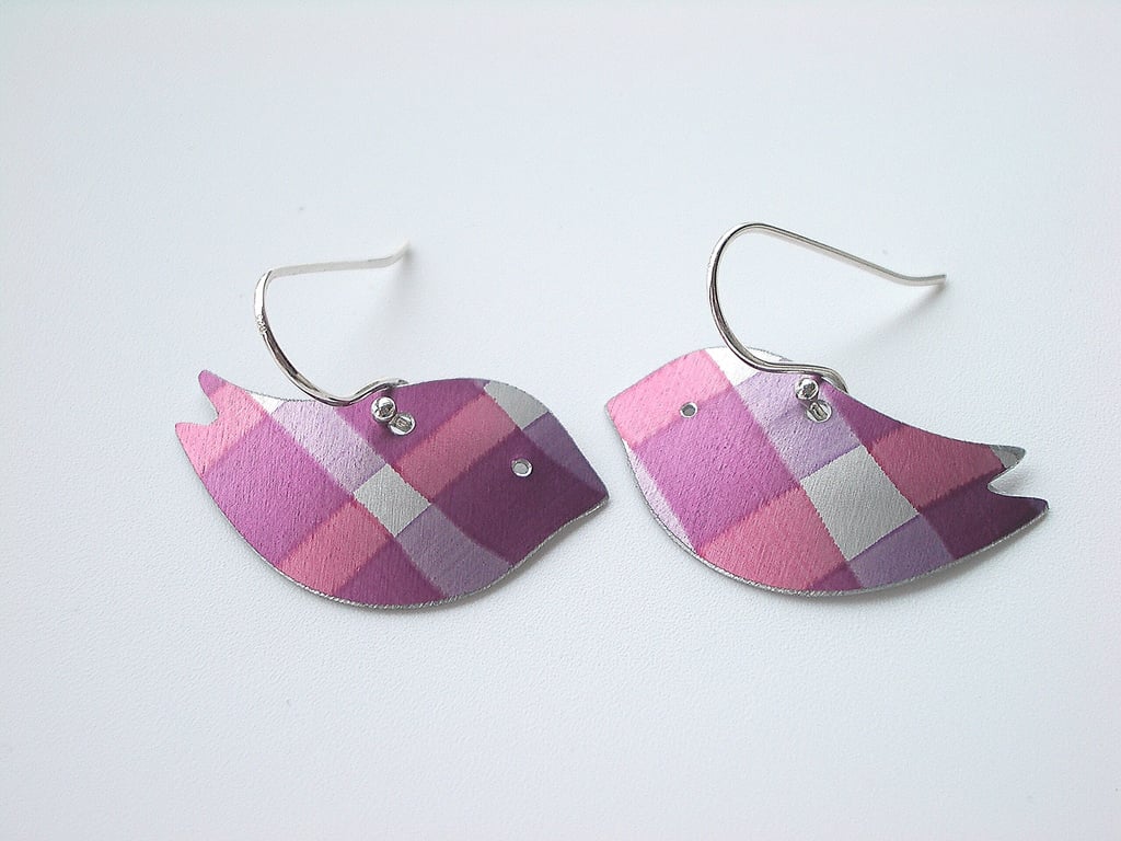Bird earrings in pink and purple