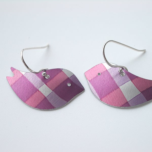 Bird earrings in pink and purple
