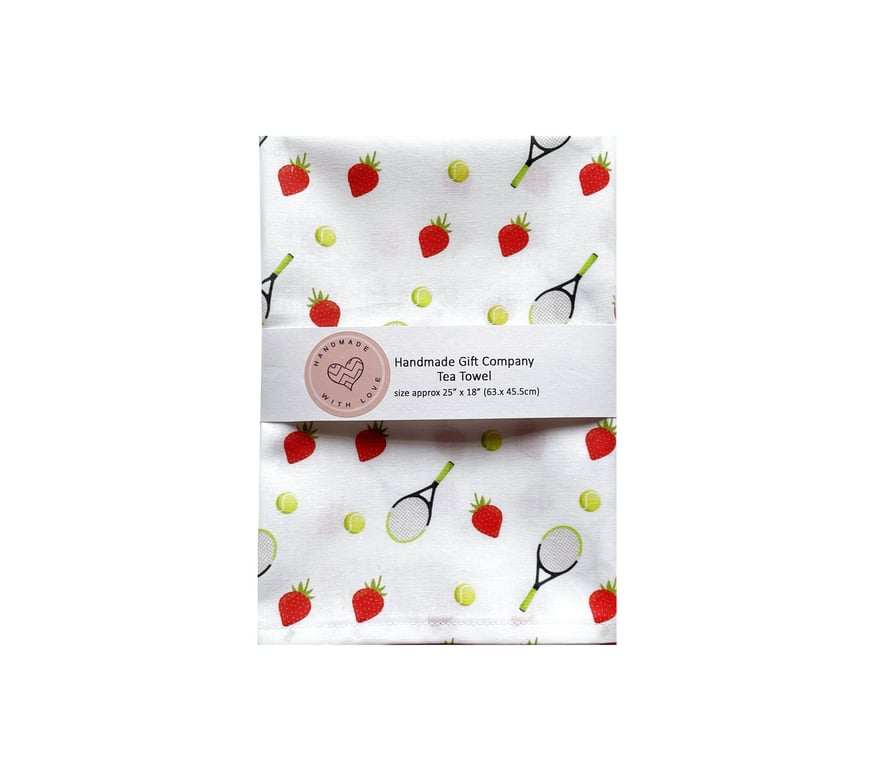Fabric Handmade Pretty Cotton Tea Towel with a Tennis Design.
