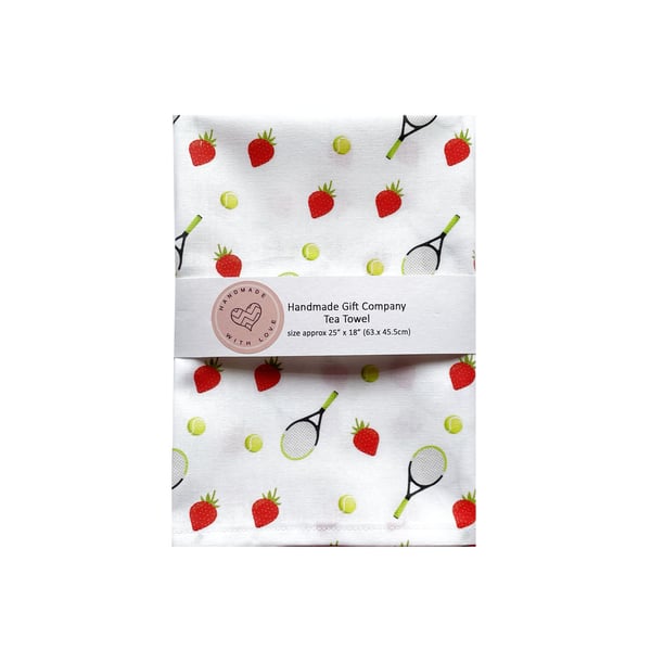 Fabric Handmade Pretty Cotton Tea Towel with a Tennis Design.