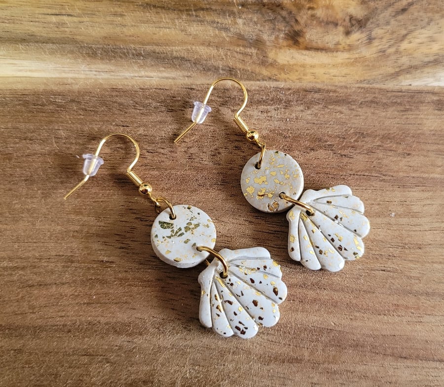 Handmade Polymer Clay Shell Earrings. 316 Surgical Stainless Steel