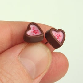 Faux Fondant filled Chocolate Heart Cup stud earrings