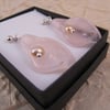 Pink Rose Quartz Calla Lily and Cream Pearl Sterling Silver Earrings