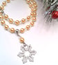 Enamel Snowflake on A Champagne Pearl and Crystal Necklace and Earrings Set - Image 8