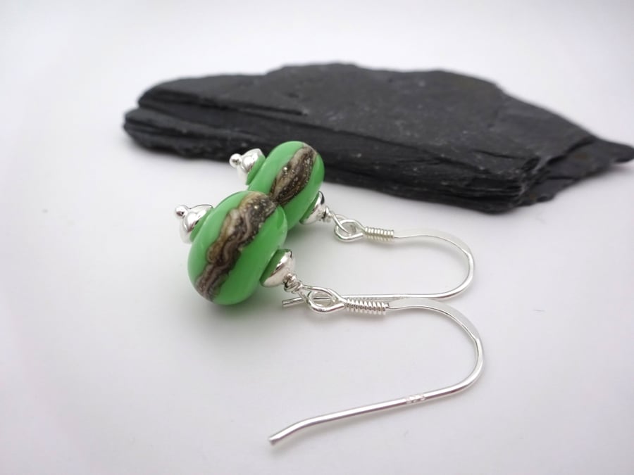 light green lampwork glass earrings