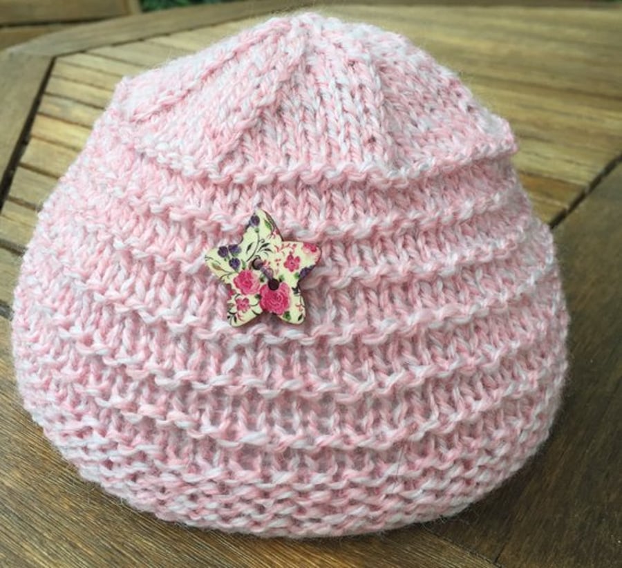 3-9 m hand knitted pink beanie hat