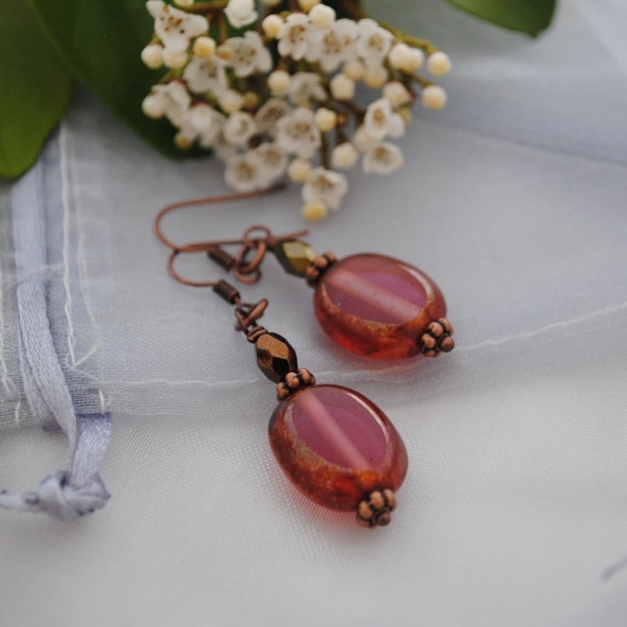 Copper Pink oval earrings