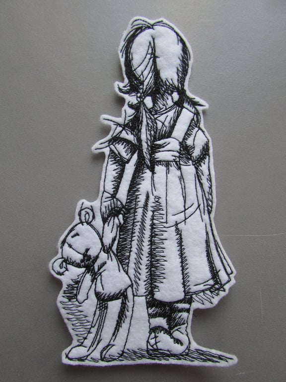 Girl with Teddy Bear Embroidered Sew on Applique Patch