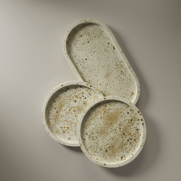 Luxury Jesmonite Tray Set in Soft White with Gold Splatter