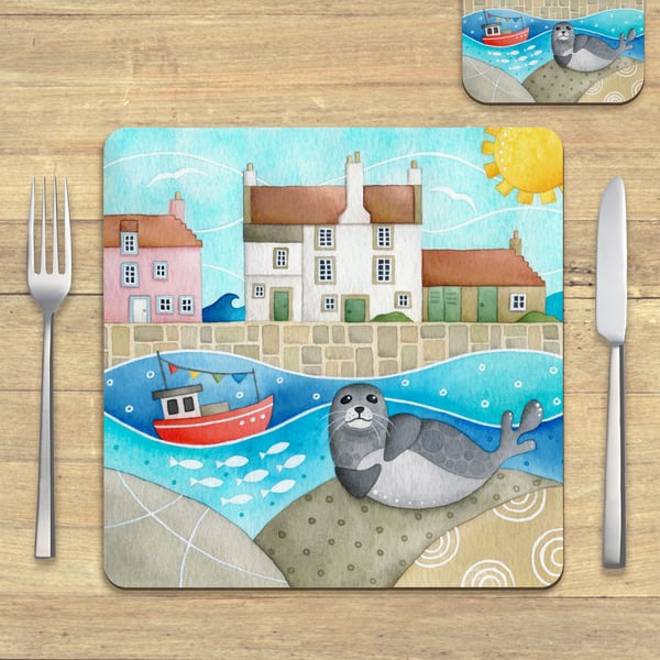 Placemat - Seal at Pittenweem, East Neuk of Fife. Seaside Coastal Table Mats.