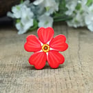 Red Forget Me Not Pin, Handmade Wooden Flower, Bereavement Brooch