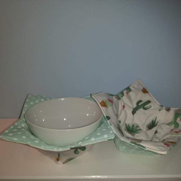 Green Reversible Bowl Cosies for Soups, Porridge, Ice cream 