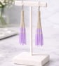 Statement Jewelery Handmade Silver & Lilac Beaded Tassel Earrings Miyuki - Image 2