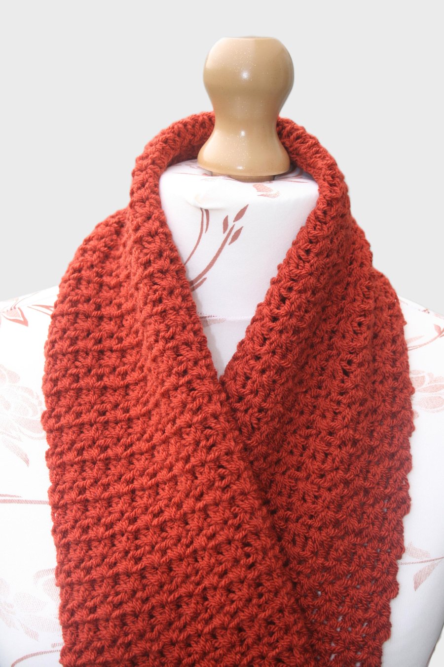 Vibrant Rust Shade Wool Scarf - Crocheted scarf- Handmade crocheted scarf