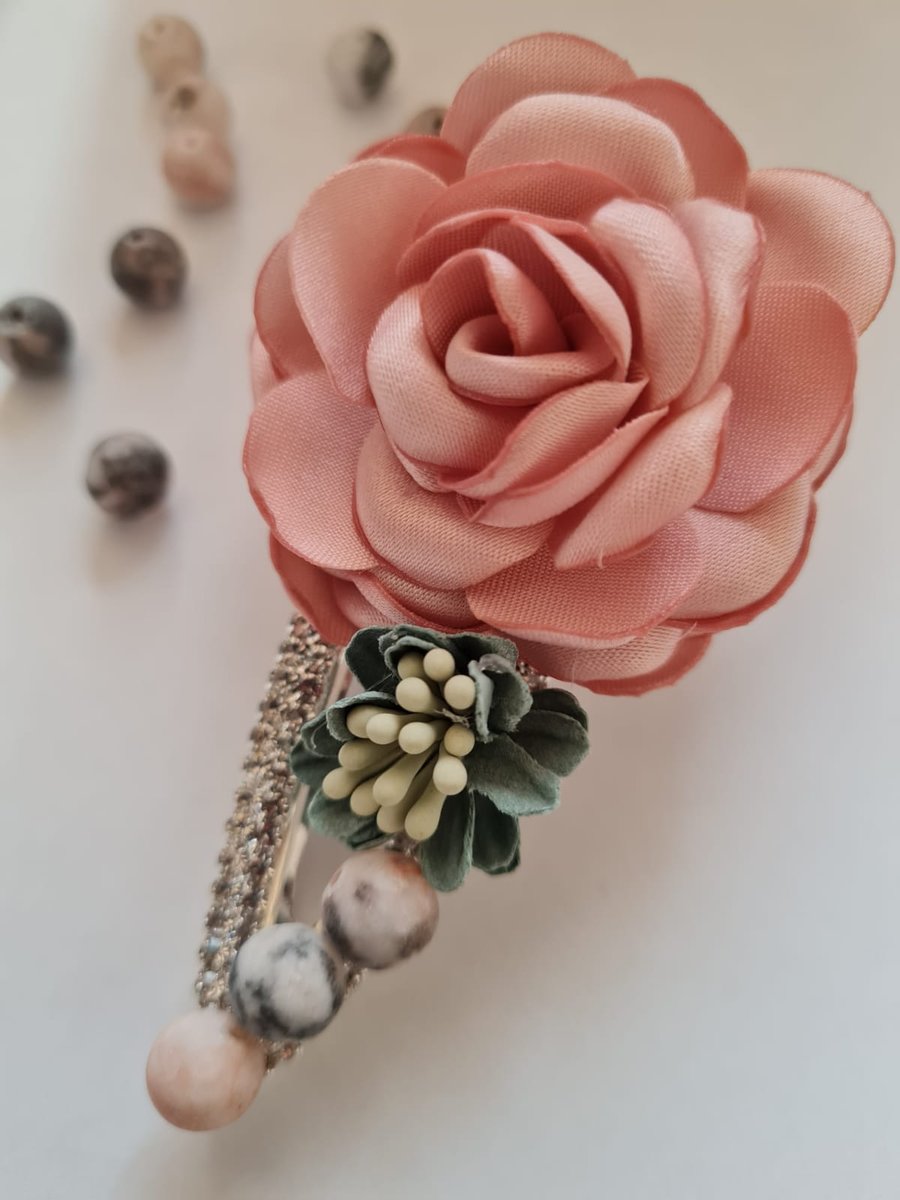 Rose hair clip, rhinestone barrette, elegant hair clip, wedding hair accessories