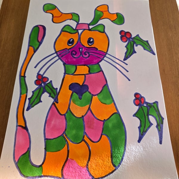 Christmas Fairy Cat Drawing 