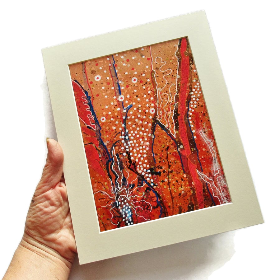 Orange Brown Abstract Painting Original Small Hand Painted Mounted Artwork 8x10"