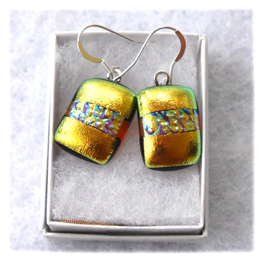 Handmade Fused 294 Dichroic Glass Earrings Gold Shimmer