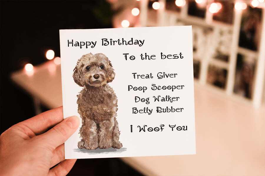 Cockapoo Brown Dog Birthday Card, Dog Birthday Card, Personalized Dog Breed