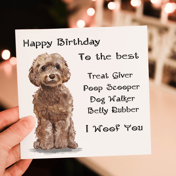 Cockapoo Brown Dog Birthday Card, Dog Birthday Card, Personalized Dog Breed