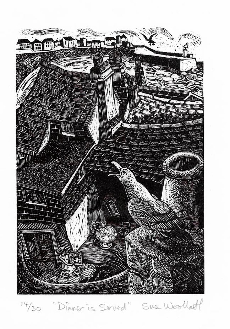 Dinner is Served ...an original wood engraved print